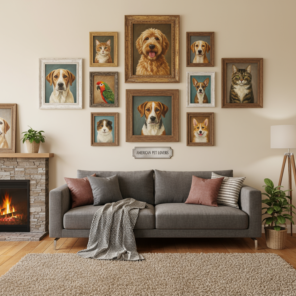 Custom Pet Paintings for American Pet Lovers displayed in a modern home